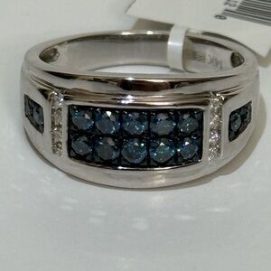 NWT $9900 EFFY 14K WHITE GOLD DIAMOND , BLUE DIAMOND RING